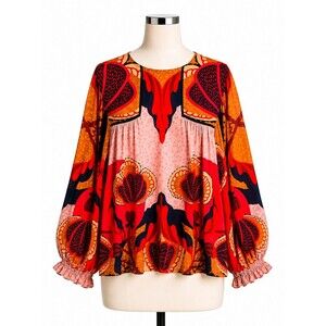 Blnk London Top Size Petite Medium PM Floral Boho Sheer Colorful Artsy